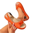 thumbnail image 4 of Elegant Women Peep Toe Flat Sandals Summer Solid Color Bow Accent Lightweight Slip on Casual Outdoor Dress Shoes Orange 9.5(43), 4 of 9