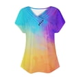 thumbnail image 4 of Women's Tops Dressy Casual 1/4 Button up Blouse Vintage Tie Dye Short Sleeve Tunic Tops Loose Fit Flowy Summer Clothes for Teen Girls Fashion 2024 Henley Neck Flowy Shirts Multicolor T Shirts L, 4 of 5