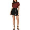 thumbnail image 2 of MODA NOVA Juniors Contrast Peter Pan Collar Puff Short Sleeve Pleated Blosue, 2 of 6