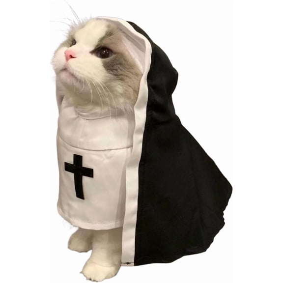 Lilixerw Halloween Pet Costume,Funny Nun Costume for Cats & Small Dogs,Cute Cosplay Dress for Holiday Parties&Photos,13 x 14 inch