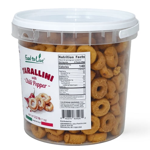 Tarallini with Chili Pepper, 2.2 lb (1 kg) – Traditional Italian Pugliese Snack. Oven-Baked Crunchy Crackers. No Sugar Added. Yeast-Free. Vegan (Pack of 6)
