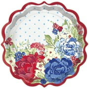 Pioneer Woman Red White and Blue Floral Patriotic Paper Dessert Plates, 8in, 12ct