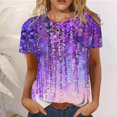 thumbnail image 1 of ICHUANYI Clearance Women Fashion Summer Casual Print Round Neck Loose Short Sleeve T-shirt Top Blouse Pullover(Purple, S) ICHUANYI WER2023081115357, 1 of 6