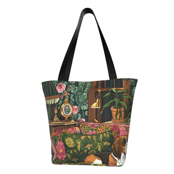 JUNZAN Dog On Floral Couch for Shoulder Bag for Women,Tote Bag With Zipper Travel Large Shoulder Bag Handbag Crossbody Purse Ladies for Work