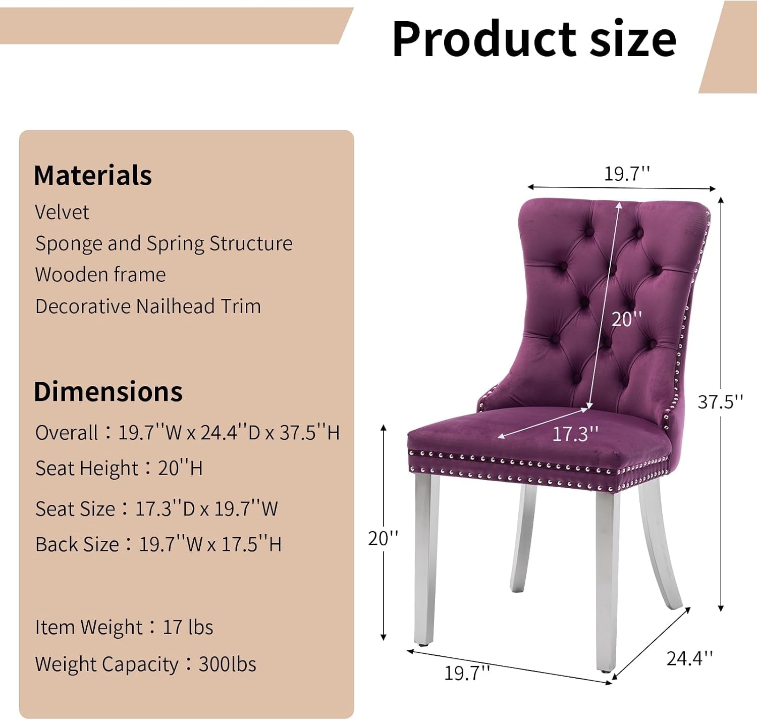 Collection Tufted Velvet Dining Chair, Nailhead Trim, Solid Wood Legs, Set of 2