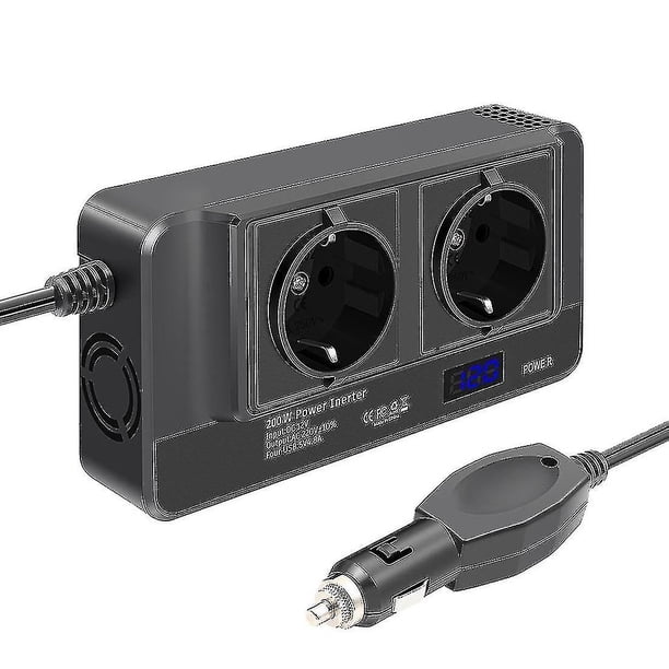 200w Car Inverter, Voltage Converter 12v To 220v With Smart Time Display Lcd, 2 Sockets And 4 Usb C -ys