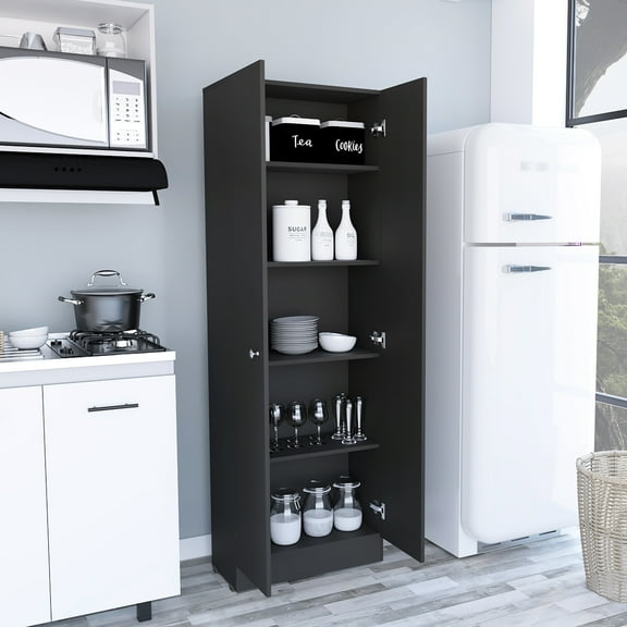 Double Door Tall Cabinet In Black , 72.07"h X 23.44"w 12.13"d, For Home Storage Spacious Unit 70" Height, Garage, Living Room, Kitchen