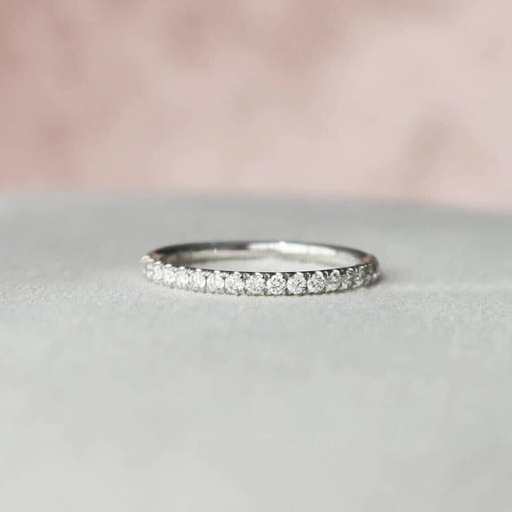 SOLITAIRE JEWELS 1.00CT Round Cut Moissanite Fancy Eternity Wedding Band Solid 10k White Gold
