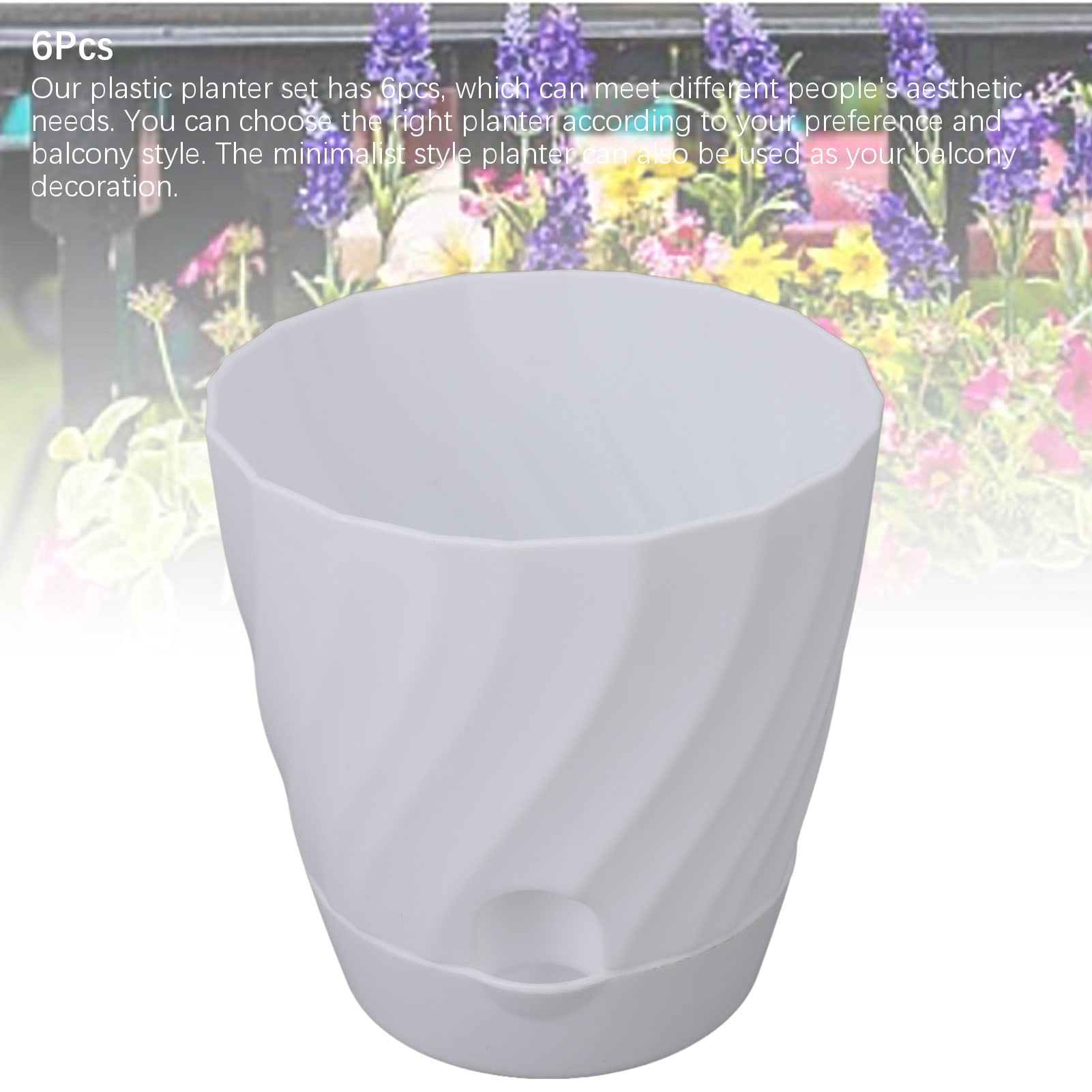 YAHHU 6pcs Plastic Flower Plant Pots Gardening Container with Drainage Holes for Home Balcony Garden, White, 4.8 inches / 12.2 cm