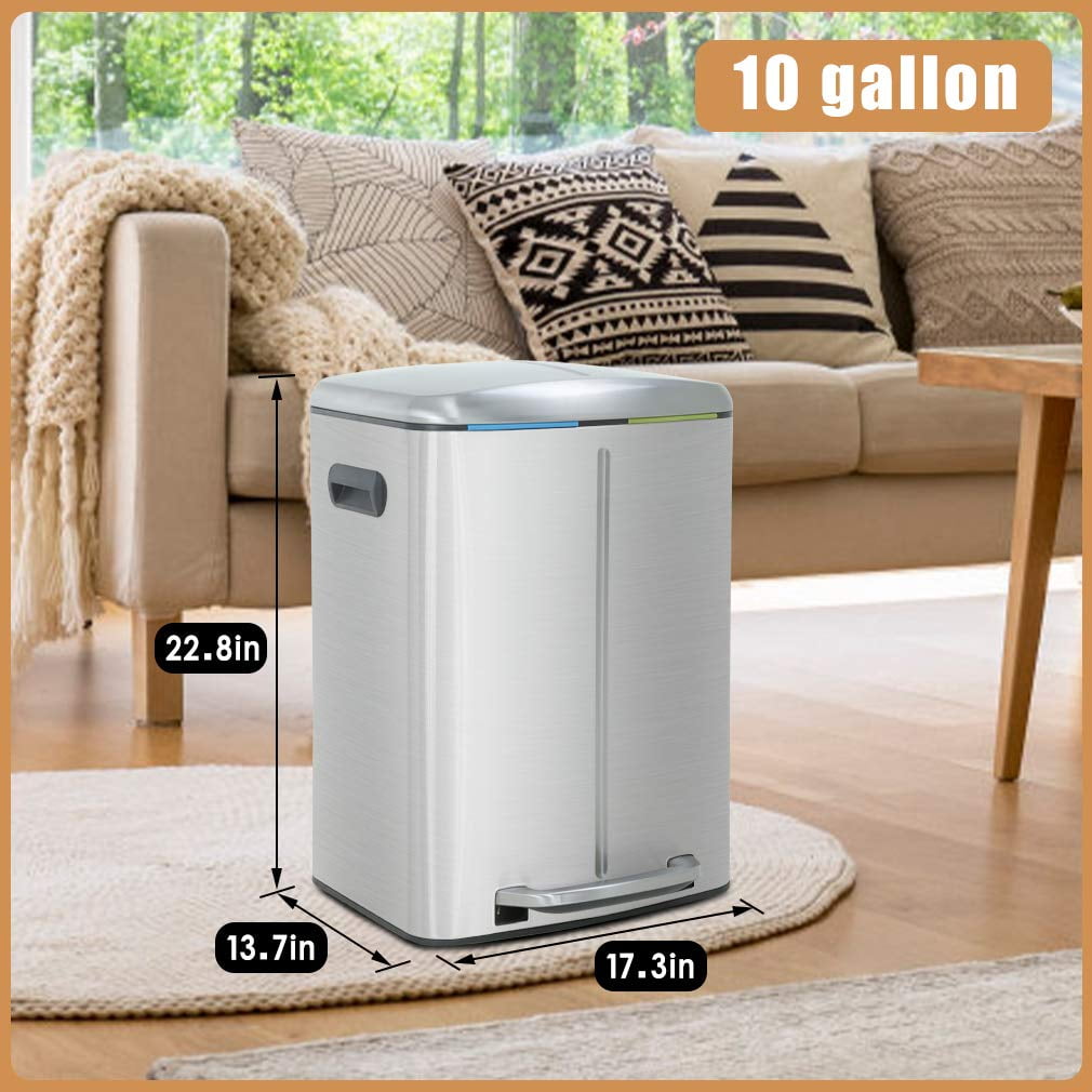 FDW Kitchen Stainless Steel Trash Can  with Lid for Office Bedroom Bathroom10 Gallon/ 40L