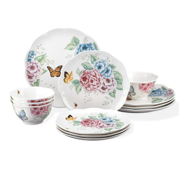 Lenox Butterfly Meadow Hydrangea 12-Piece Ceramic Porcelain Dinnerware Set (Service for 4)