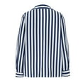 thumbnail image 3 of FamilyThread Womens Cuffed Striped V Neck Shirt Casual Collar Long Sleeve Oversized Button Down Blouse Summer Tops, 3 of 5