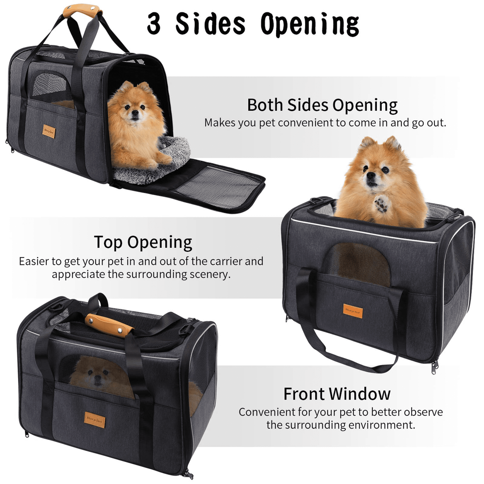 Morpilot Portable Cat Carrier - Soft Sided Cat Carrier for Medium Cats and  Puppy up to 15lbs, Pet Carrier with Locking Safety Zippers, Foldable Bowl