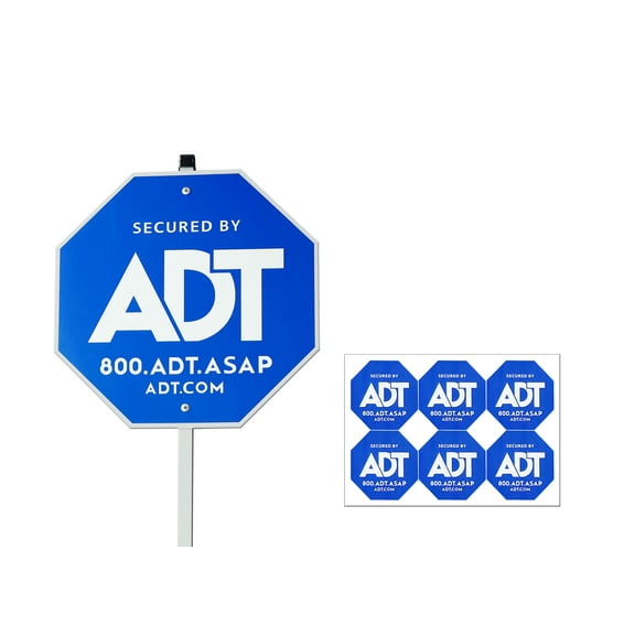 ADT Security Signs 28" with 6 Double-Sided Stickers, Metal Aluminum Yard Sign with Stake, Heavy Duty Weatherproof