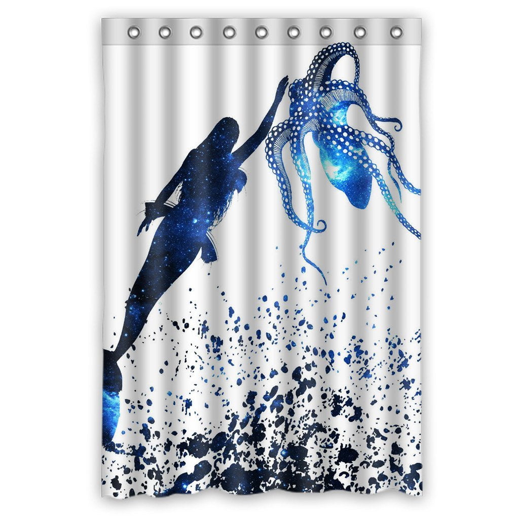 GCKG Octopus and Mermaid Waterproof Polyester Shower Curtain Bathroom