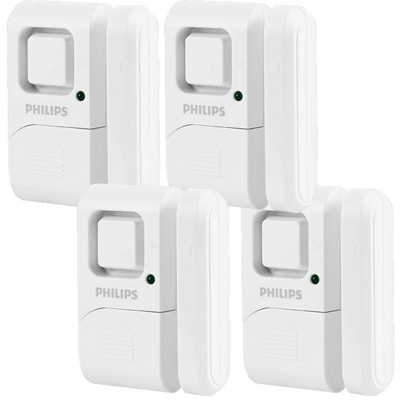 Philips Personal Security Window/Door Alarm, 4-Pack, DIY Protection, Burglar Alert, Wireless, Magnetic Sensor, Easy Installation, Ideal for Home, Garage, Apartment, Dorm, RV and Office, LRM3320W/27