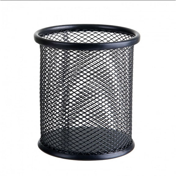 Metal Mesh Round Pen Pot Case Pencil Holder Office Desk Stationery Container Organiser Durable Pencil Case Black