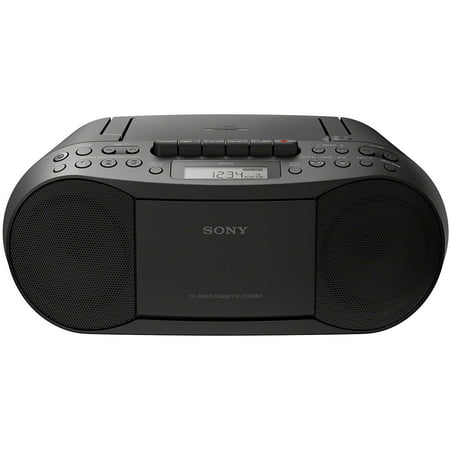 Sony CFDS70-BLK CD/MP3 Cassette Boombox Home Audio Radio, Black, With Aux Cable