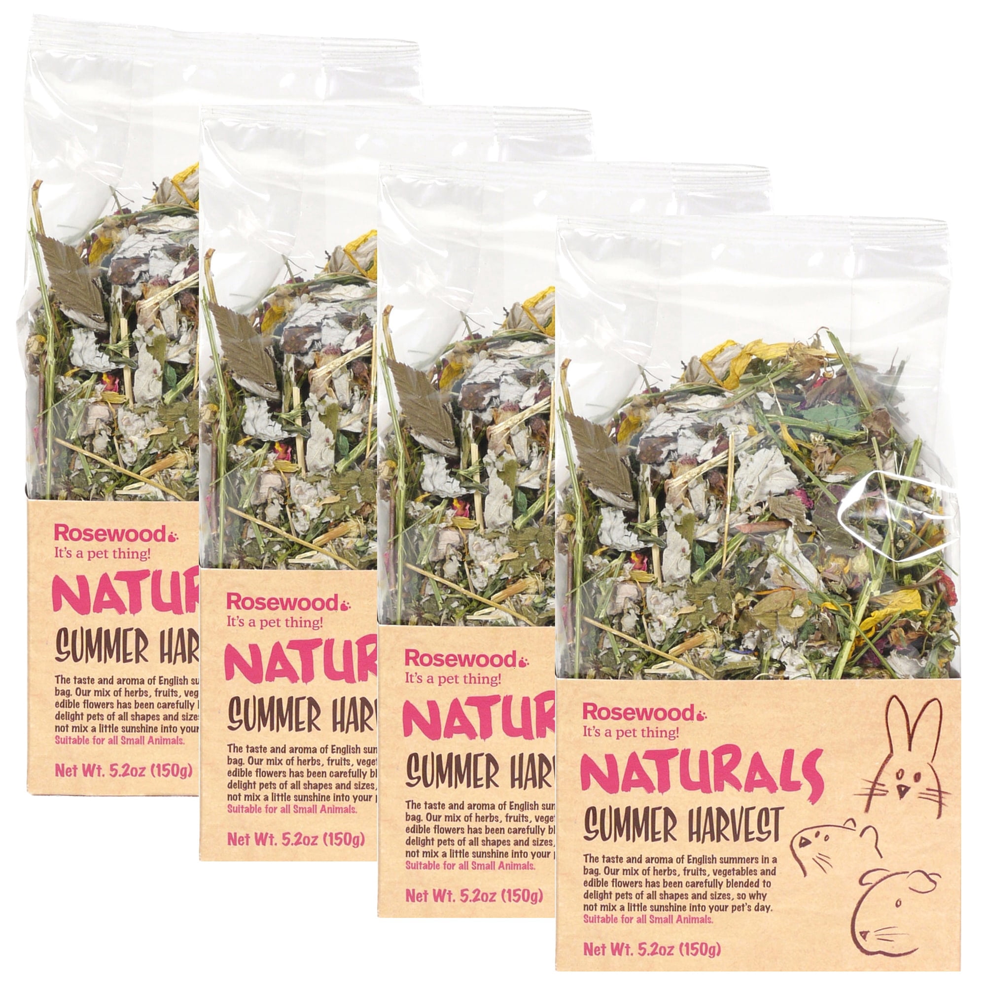 Rosewood Naturals: Summer Harvest - 4 Pack, 5.2oz Bags - Small Animal Treat, Dried Flower-Fruit-Vegetable-Herb Mix, All Natural, Pet-Rabbit-Guinea Pig
