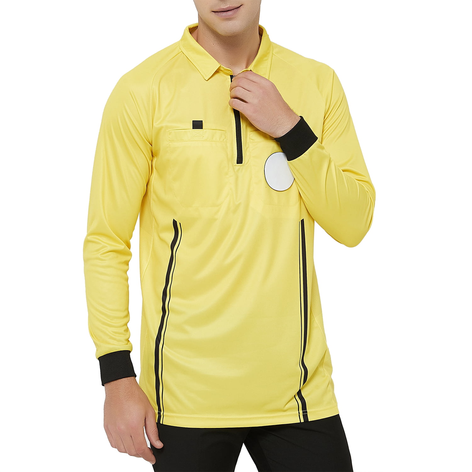 TOPTIE Men's Official Soccer Long Sleeve Referee Jersey USSF Pro Uniform-Yellow-L