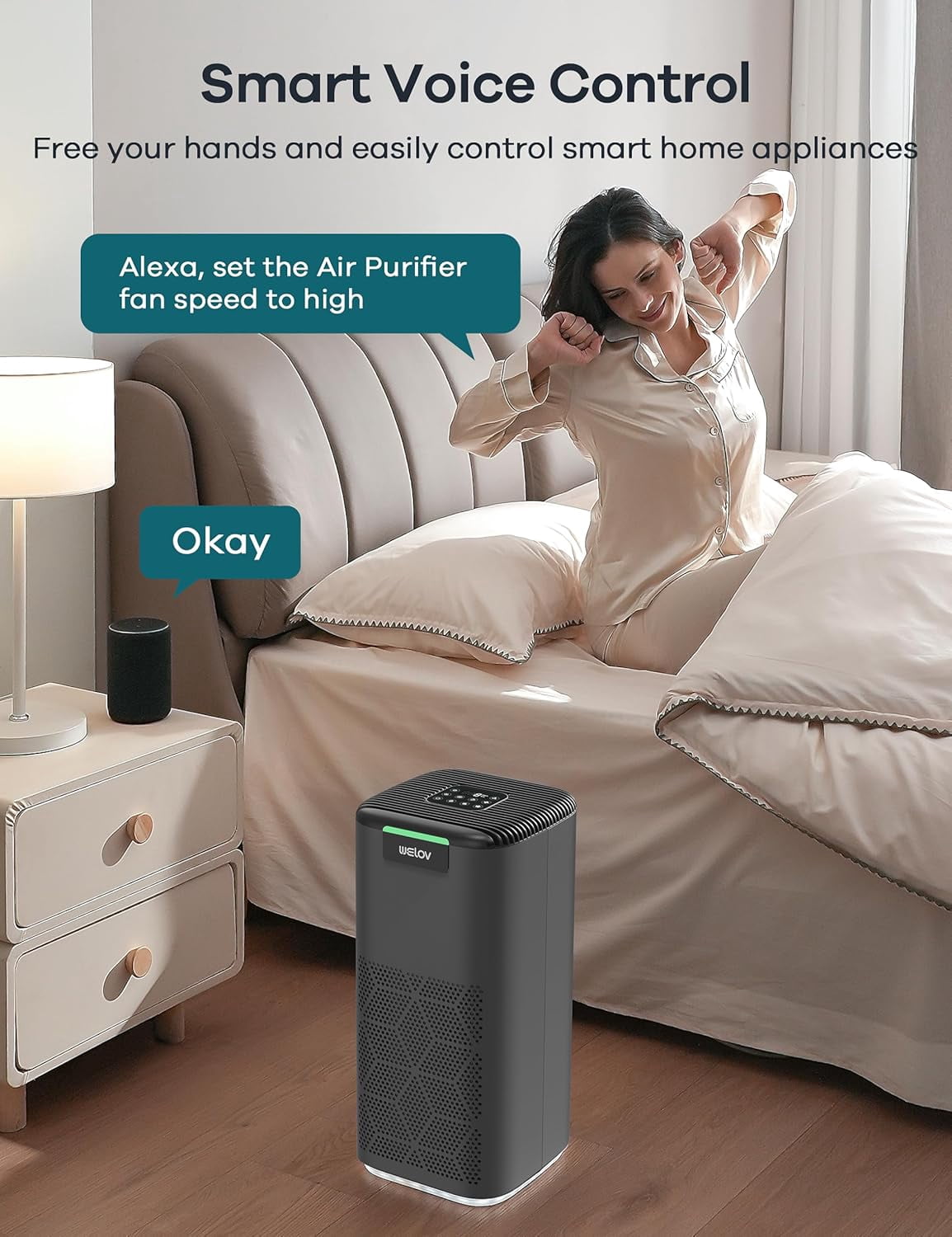WELOV Matter Air Purifier for Large Room up to 1570 Sq.ft, Smart Air Cleaner, True HEPA Filter Air Purifiers for Allergies and Asthma Remove 99.97% Pet Hair, Allergies, Smokers, Odors, Dust, Pollen