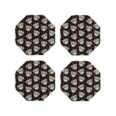 

Drink Coasters Set of 4 colorful Skull dog flower Leather Coasters for Coffee Table Protector Heat Resistant Cute Coasters for Home Decor Housewarming Gifts Bar Kitchen 4 Inch Octagon