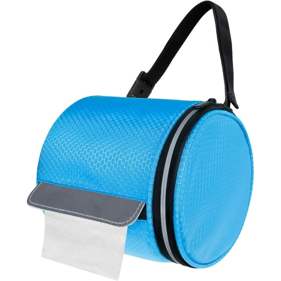 Hanging Toilet Paper Holder Waterproof Tissue Holder Cat Proof Roll Paper Case Cover Portable and Foldable Roll Storage Bag with Adjustable Strap for Wall Car Camping Tent Home Office Blue Honeycomb