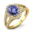 thumbnail image 2 of 2.56 cts Tanzanite Split Shank 925 Sterling Silver Gold Vermeil Solitaire Halo Valentines Day Gifts Ring, 2 of 3