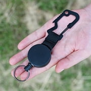 Retractable Key Reel, Heavy Duty Keychain with Carabiner, Steel Cable, Work Keychain,Black