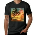 thumbnail image 2 of Wuche Sunset Beach Tropical Beach Palm Trees, Shirt Design Art Display, T-shirt Children's Gift Leisure Breathable Men, Women, Boys and Girls Black, 2 of 4