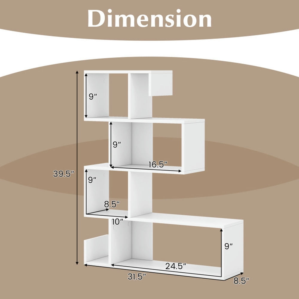 Demi Bonn 5-Tier S-Shaped Bookshelf Geometric Z-Shelf Bookcase with Open Cubes, White