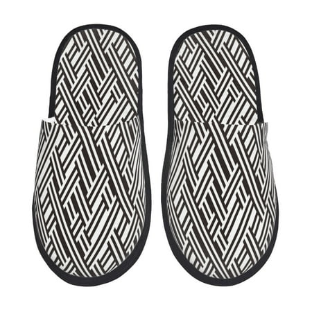 Balery Black White Stripes Slient Indoor Furry Fleece Comfort House Shoes Soft Non-Slip Home Shoes Cotton slippers House Slippers-- Large