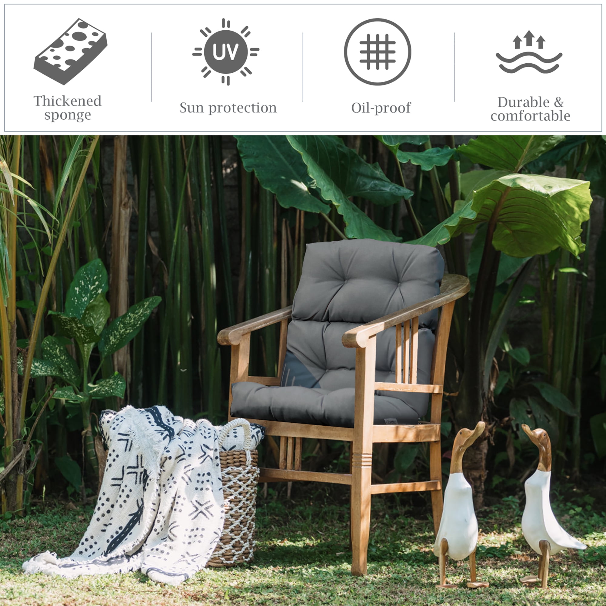 Costway 22''x44'' Back Chair Cushion Tufted Pillow Patio Seating Pad Gray