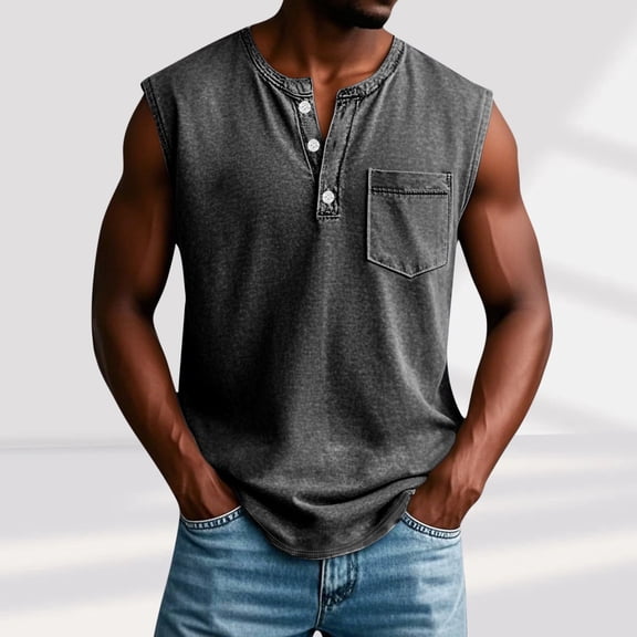 Fnnxeal Mens Tank Tops, Sleeveless Summer Shirts with Pocket Crew Neck Casual Tank Tops for Men Black Tops Size 2XL