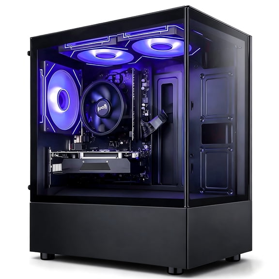 Qehi Gaming PC Desktop AMD Ryzen 5 3500X DDR4 RX560 16G 512GB SSD Black WiFi 6, RGB Lighting