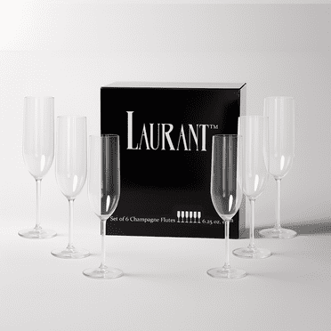 Laurant Tritan Plastic Champagne Flutes, Crystal Clear, Dishwasher-Safe (Set of 6)