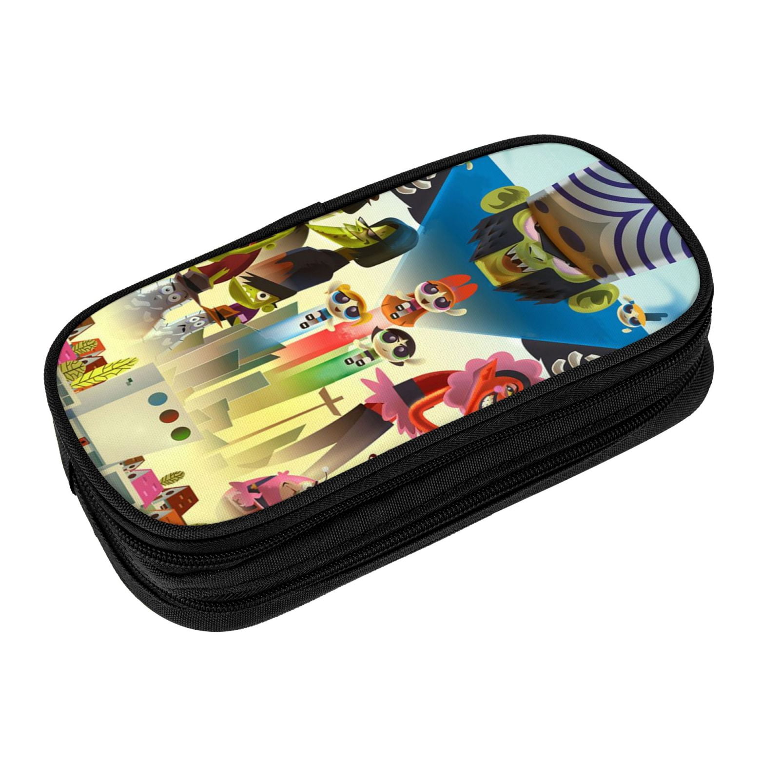 The Powerpuff Gi-rls Pencil Case Large Capacity Pencil Pouch Penbag Office Stationery Organizer Travel Makeup Bag Black