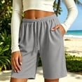 thumbnail image 6 of Xdegoge Women's Waffle Knit Shorts Casual High Waisted Bermuda Shorts with Pockets Elastic Waist Drawstring Long Sweatshorts for Summer Lounge Workout Activewear, 6 of 6