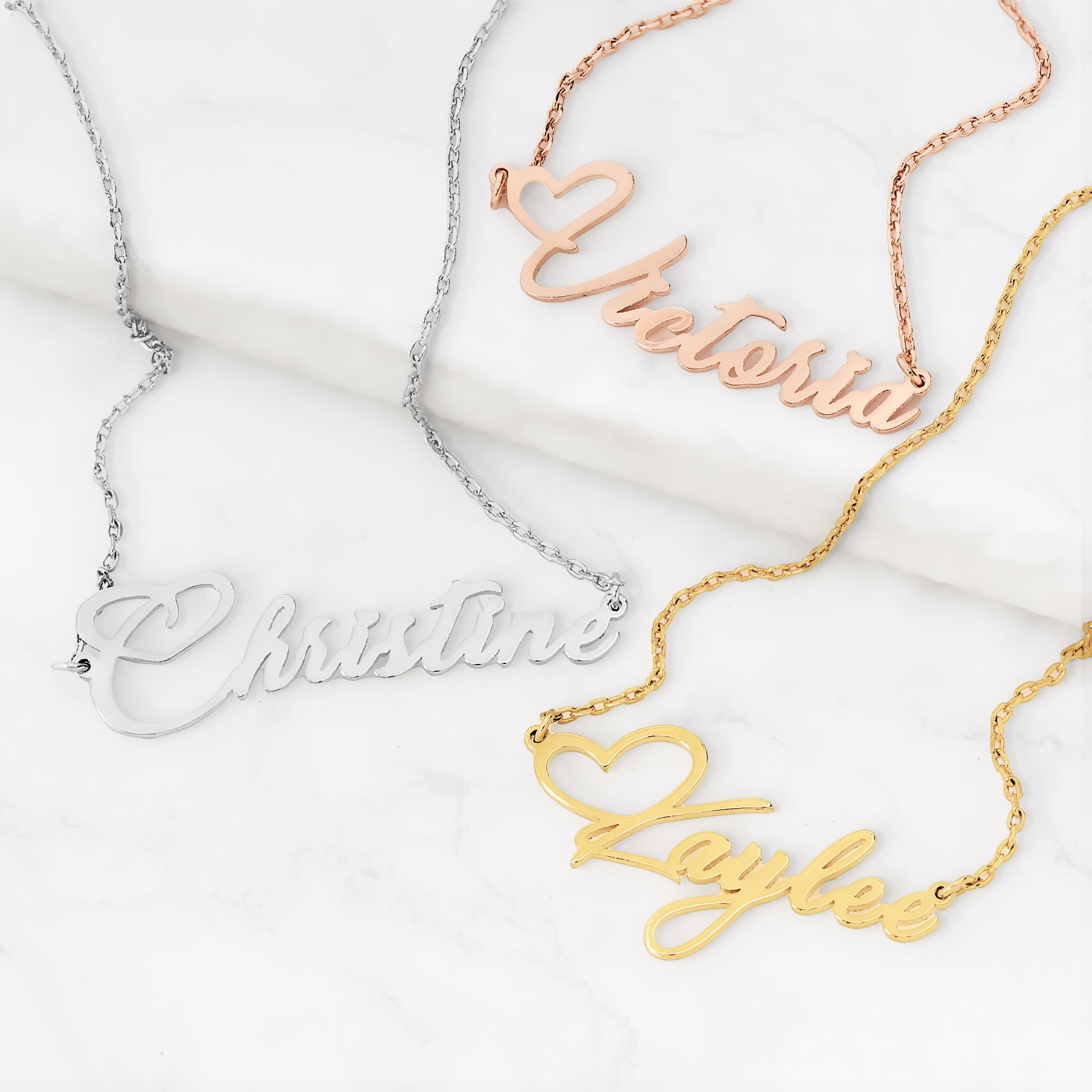 Personalized Planet Sterling Silver Fancy Script Name with Heart Necklace ,Women's