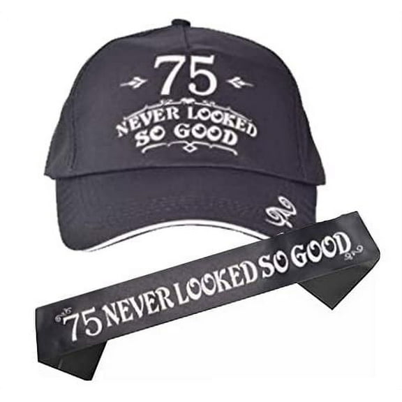 MEANT2TOBE - Meant2Be 75th Birthday Gifts for Men, Black Hat & Sash