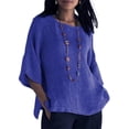 thumbnail image 1 of T-shirt Ample d'Été pour Femme à Manches 3/4, Tunique Décontractée à Col Rond, Haut Uni, Grande Taille, 1 of 2