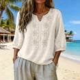 thumbnail image 6 of Embroidered Boho Tops for Women Elbow Sleeve Bohemian Tops Soft Floral Top Loose Fit Blouses Vacation Beach Solid Blouses Lightweight Pullover Shirt 3/4 Length Sleeve Shirts Solid Color Shirts, 6 of 6