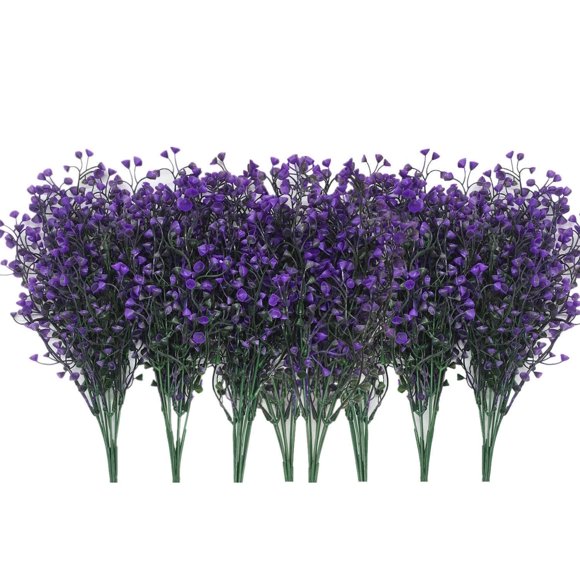 CATTREE Artificial Plants Shrubs Bushes, Plastic Fake Plants Wedding Indoor Outdoor Home Garden Verandah Kitchen Office Table Centerpieces Arrangements Christmas Decoration - Deep Purple 8 pcs