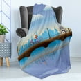 thumbnail image 4 of Landscape Soft Flannel Fleece Blanket, Lady Cycling in France Fluffy Clouds Bridge Reflection on River Urban Lifestyle, Cozy Plush for Indoor and Outdoor Use, 60" x 80", Blue Brown, by Ambesonne, 4 of 5