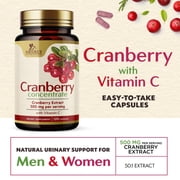 Cranberry Extract Pills Supplement - 500mg Per Serving Cranberry Extract with Vitamin C - Urinary Tract Health Support, Sugar Free Formula, Fruit Powder Extract - Bottled in USA - 120 Capsules