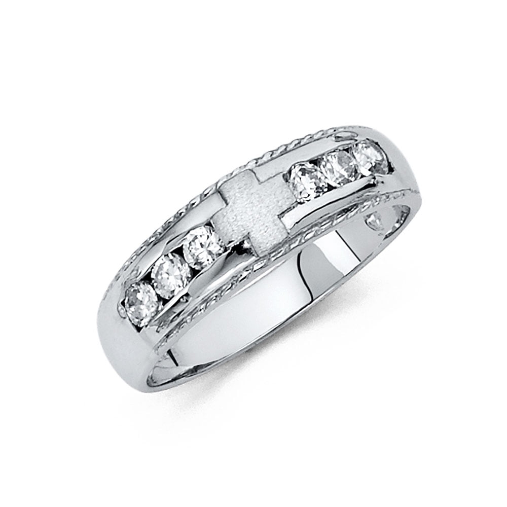 8.5 Size Jewel Tie Solid 14k Yellow Gold Cubic Zirconia CZ Round Mens Wedding Ring Band