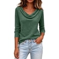 thumbnail image 2 of Homenesgenics Tops for Women Long Sleeve Solid-Color Scoop-Neck Fall Pullover Shirt Green M, 2 of 7