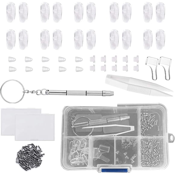 LAICAIW Eyeglass Repair Kit, 8 Kinds of Glasses Repair Tools, Nose Pads with Screws for Eyeglasses, Sunglasses