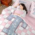 thumbnail image 4 of Castle Fairy Teens Monogrammed Letter 7 Pieces Bedding Comforter Set,Geometric Plaid Full Bedding Set Lightweight,Sparkling Sequin Fitted Sheet Flat Sheet,Lightweight Room Decor, 4 of 8