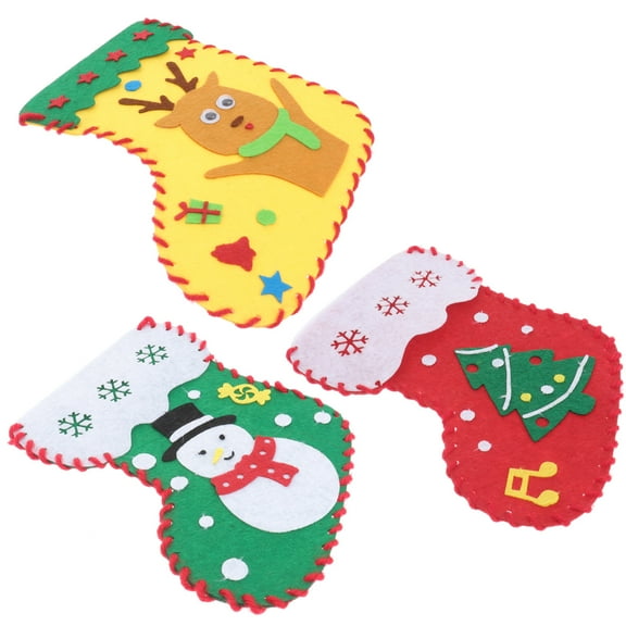 IDEANATEGRATE Kids Stocking Christmas Stocking Making Kit Cloth Assorted Color 4Pcs 7.8x6.3in